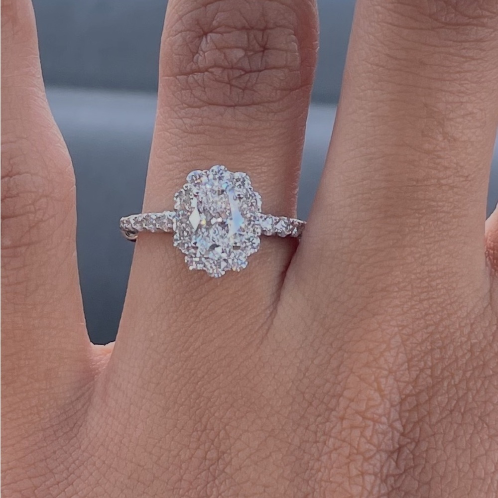 Elegant Silver Lab Diamond Engagement Ring - Picture 2 of 13